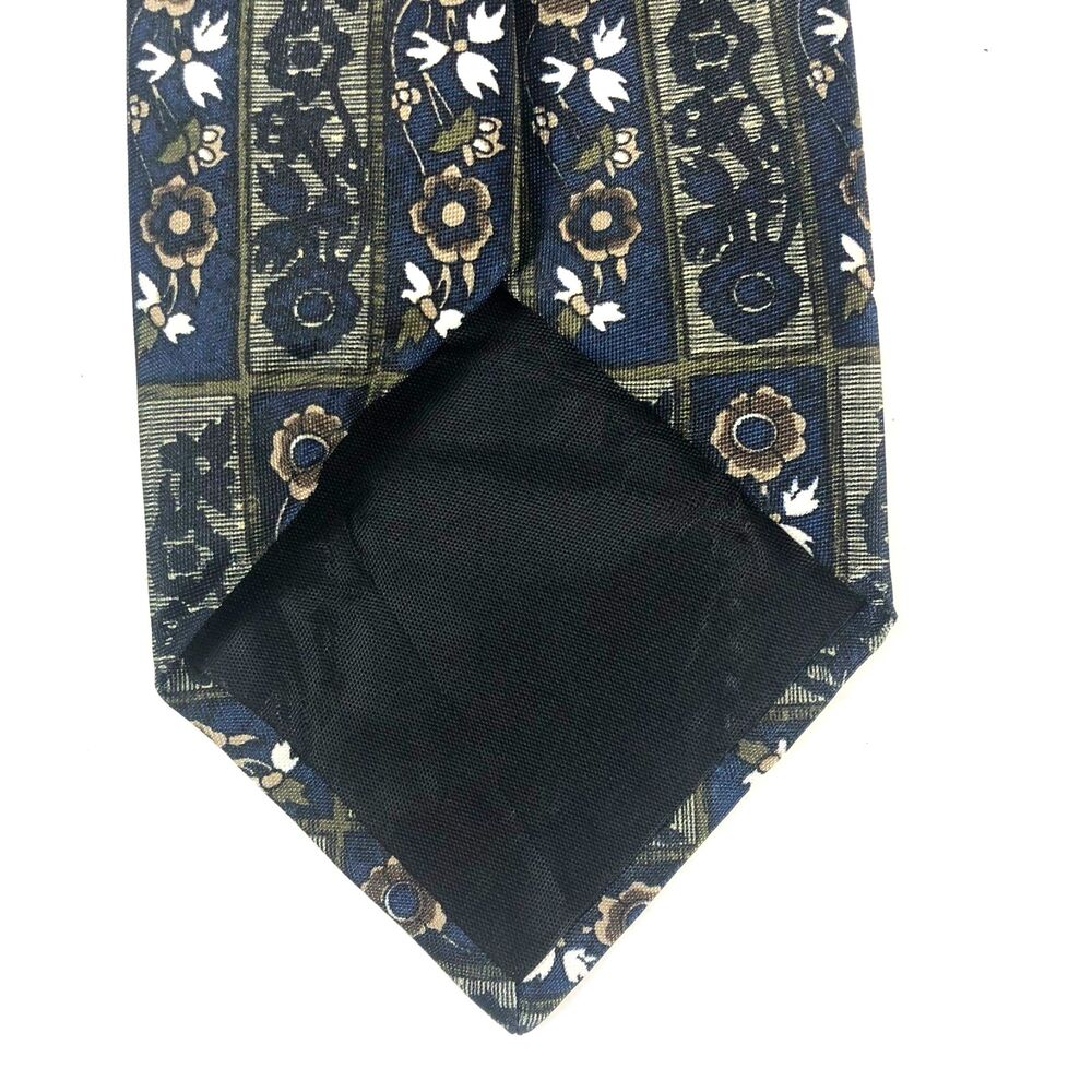 Adolfo Tie PolySilk Blend Navy Blue Floral Geometric Pattern Made in USA Vintage - Picture 3 of 7